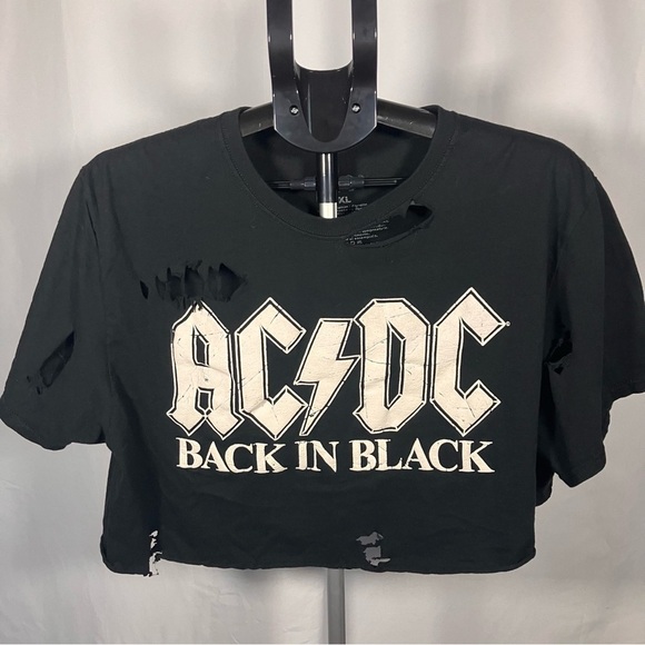 AC/DC Back in Black Graphic Crop Top custom distressed, womens size XL - Picture 1 of 5